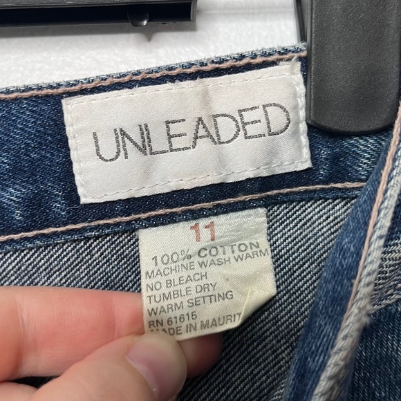 Vintage Unleaded Medium Wash Denim Mini Skirt Size 11 High Waist 90s Sportwear - Picture 5 of 5